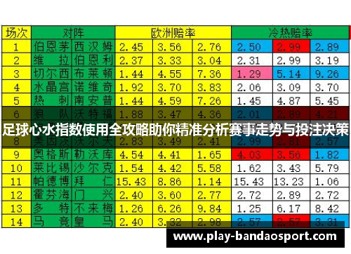 足球心水指数使用全攻略助你精准分析赛事走势与投注决策