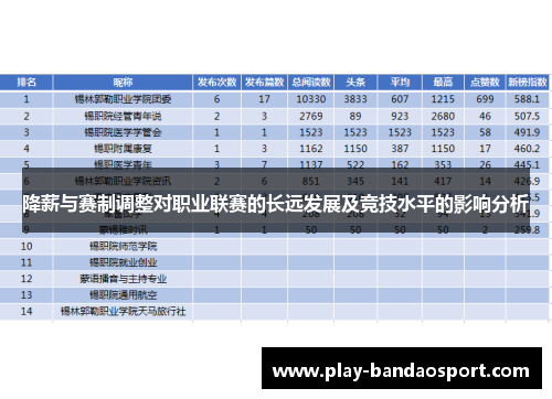 降薪与赛制调整对职业联赛的长远发展及竞技水平的影响分析